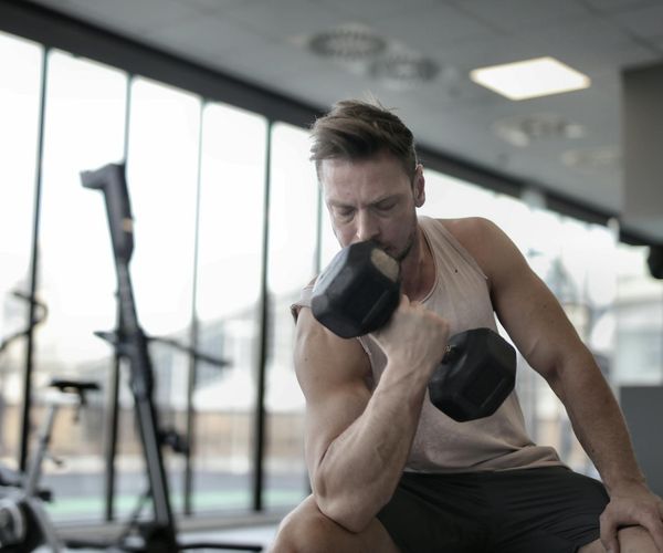 Man in a state of deep concentration during a physical practice.